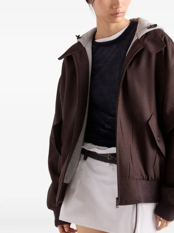 Prada Hooded rush-stitch Jacket | Brown | FARFETCH