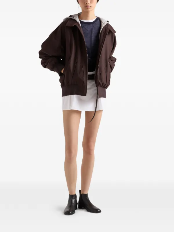 Prada Hooded rush-stitch Jacket | Brown | FARFETCH