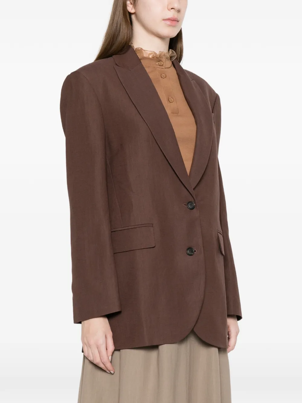 Brunello Cucinelli Blazer met enkele rij knopen Bruin