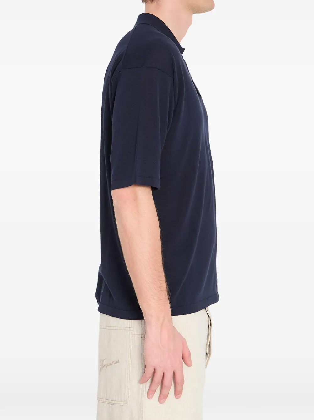 Ribbed V-Neck Polo Shirt