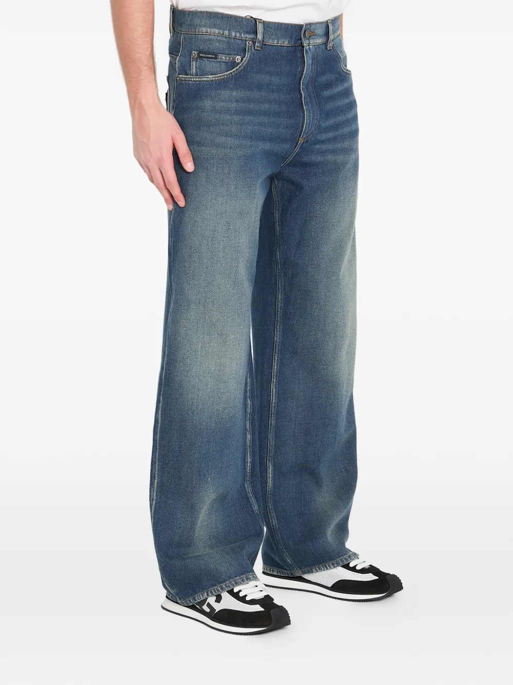 Dolce & Gabbana Jeans met wijde pijpen en logopatch Blauw