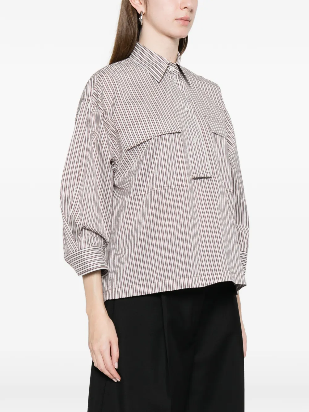  Brunello Cucinelli Striped Pocket Blouse - Red 