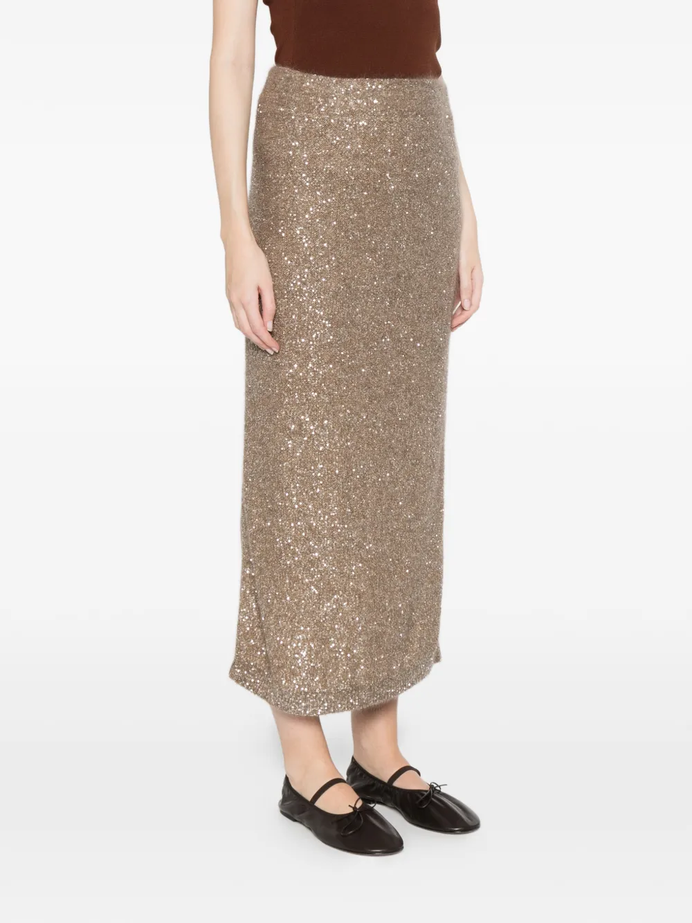  Brunello Cucinelli Sequin Midi Skirt - Neutrals 