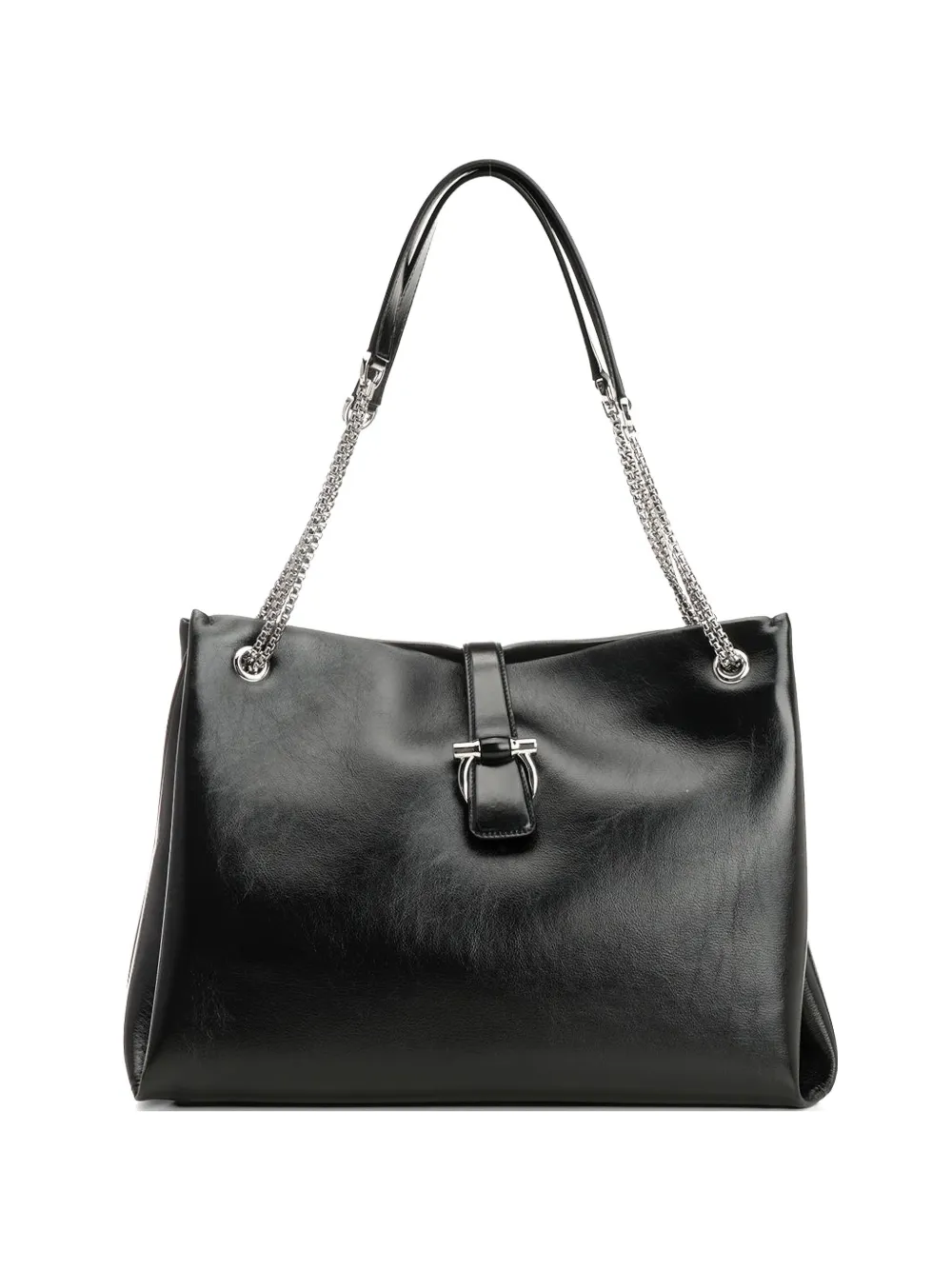 Ferragamo chain handle leather tote bag - Nero