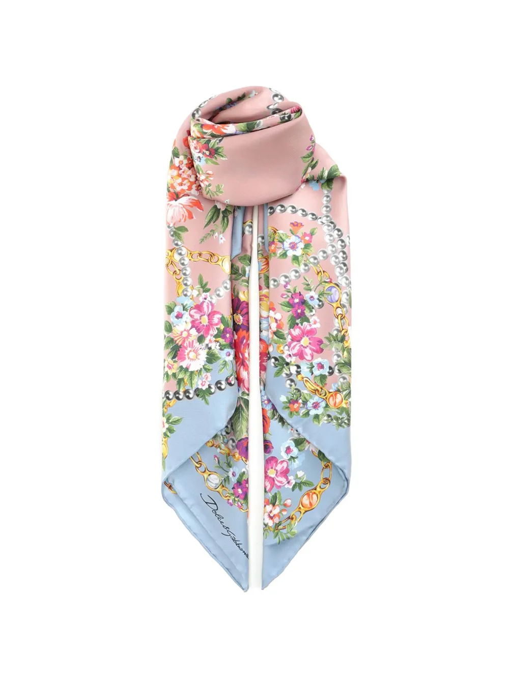 Dolce & Gabbana floral-print silk-twill scarf - Blu