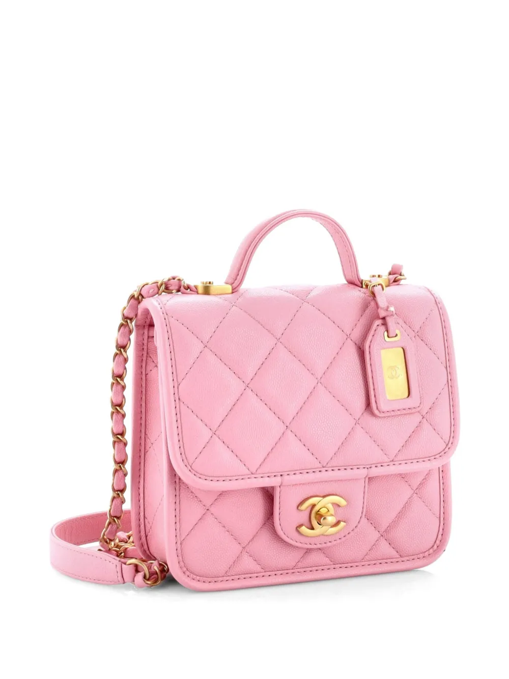 School Memory Top Handle Flap Bag Quilted Caviar Mini Crossbody Bag