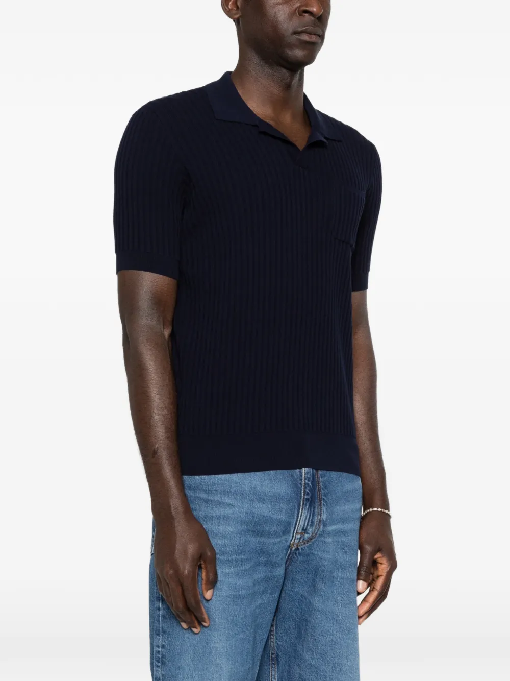 Roberto Collina Geribbeld poloshirt Blauw