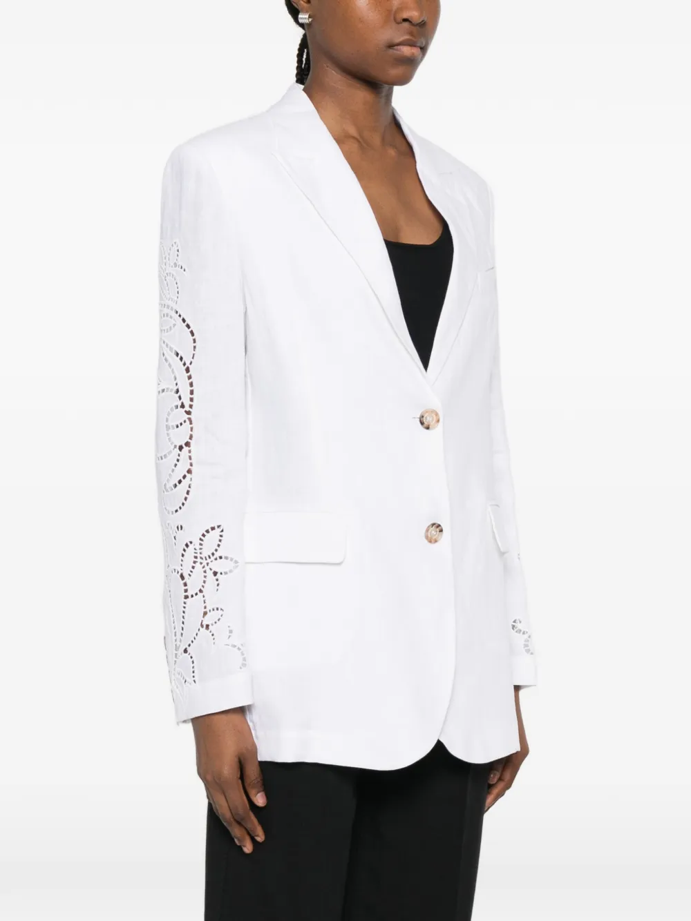 ERMANNO FIRENZE Blazer met geborduurde bloemen en knopen Wit