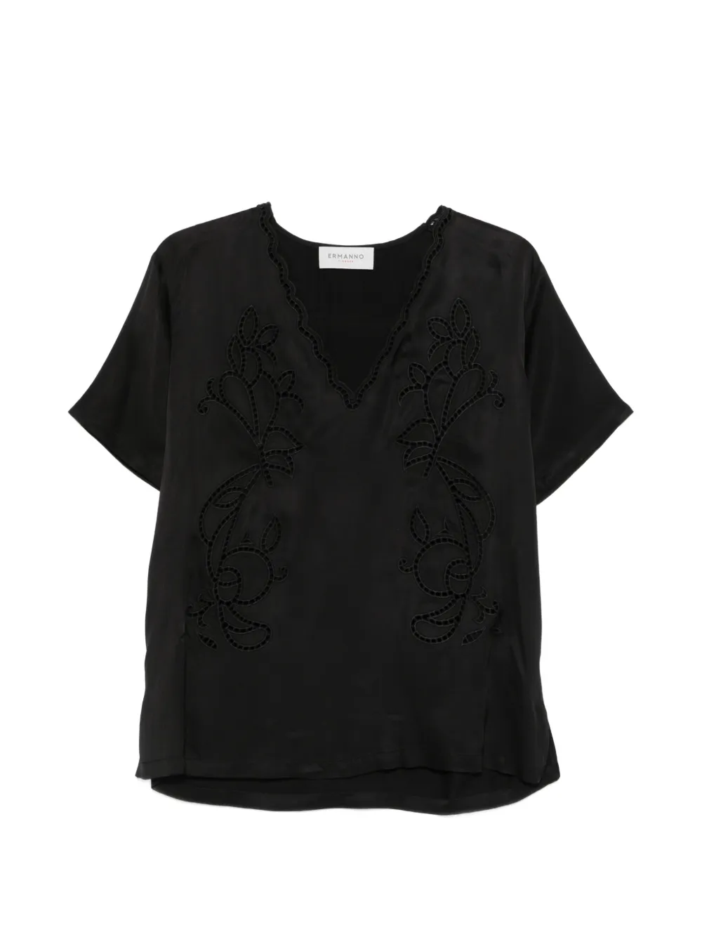 ERMANNO FIRENZE floral-embroidery V-neck top - Nero