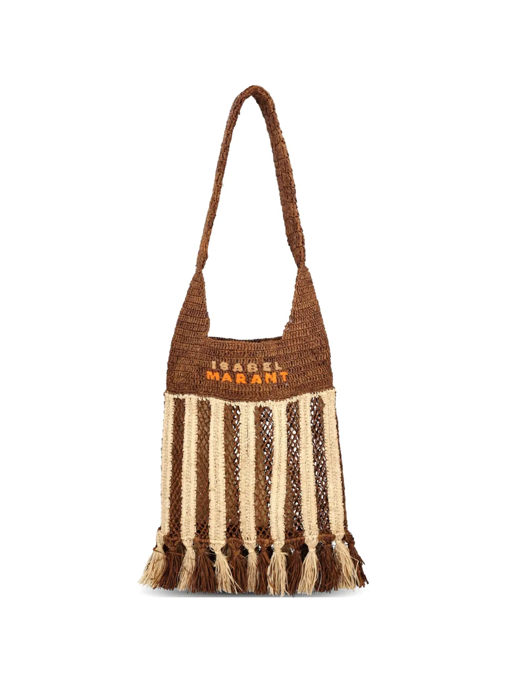 ISABEL MARANT striped-pattern raffia shoulder bag - Marrone