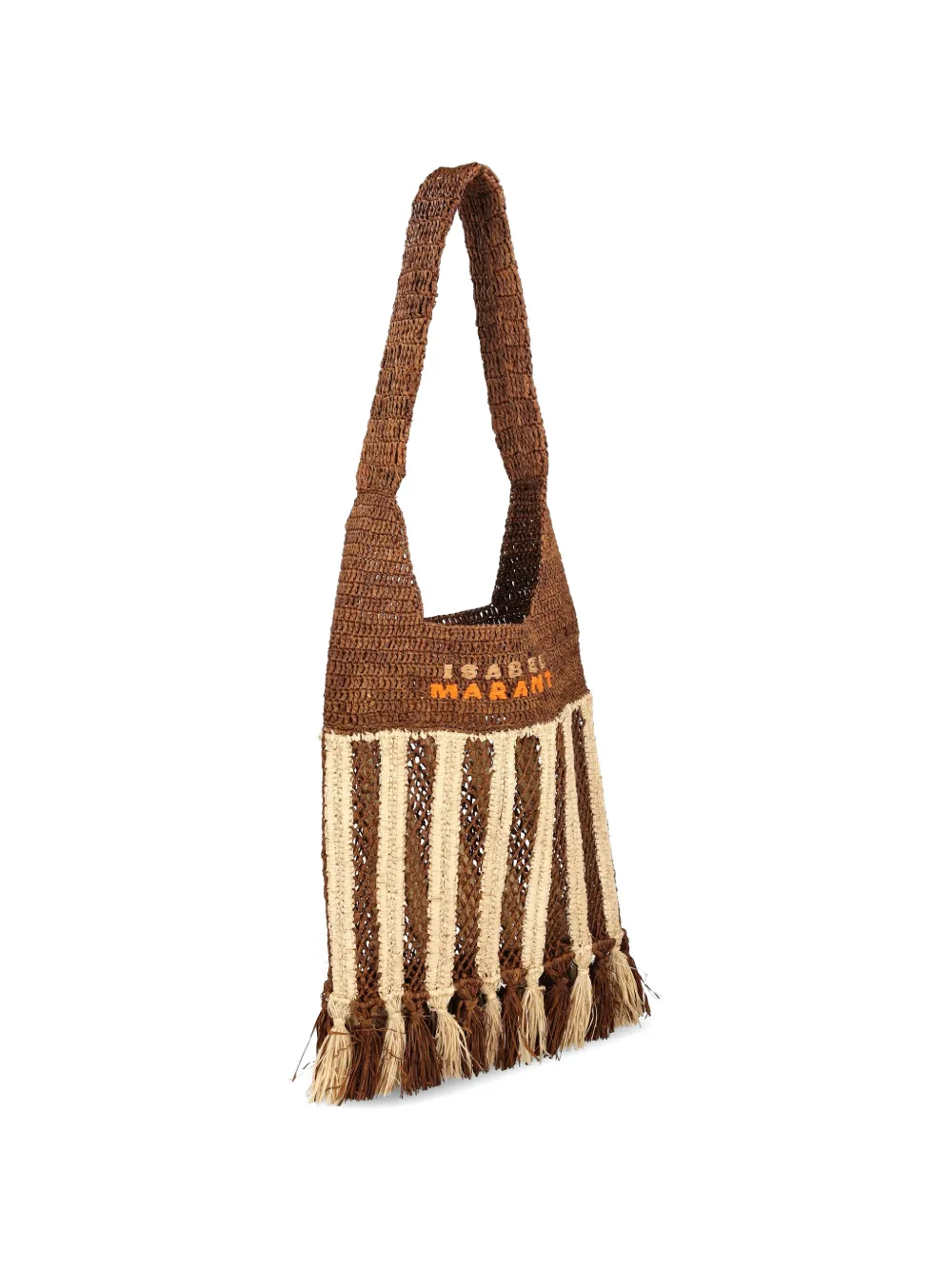 ISABEL MARANT Gestreepte raffia schoudertas Bruin
