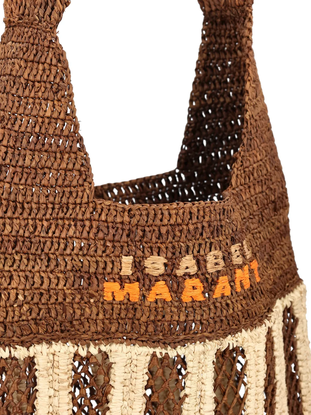 ISABEL MARANT Gestreepte raffia schoudertas Bruin