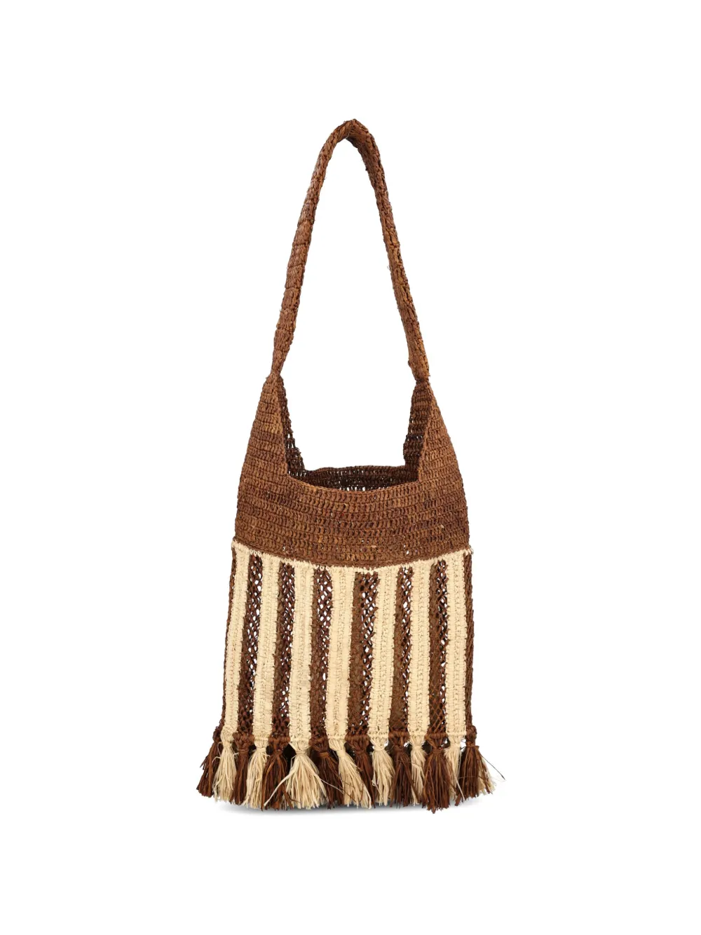 ISABEL MARANT Gestreepte raffia schoudertas Bruin