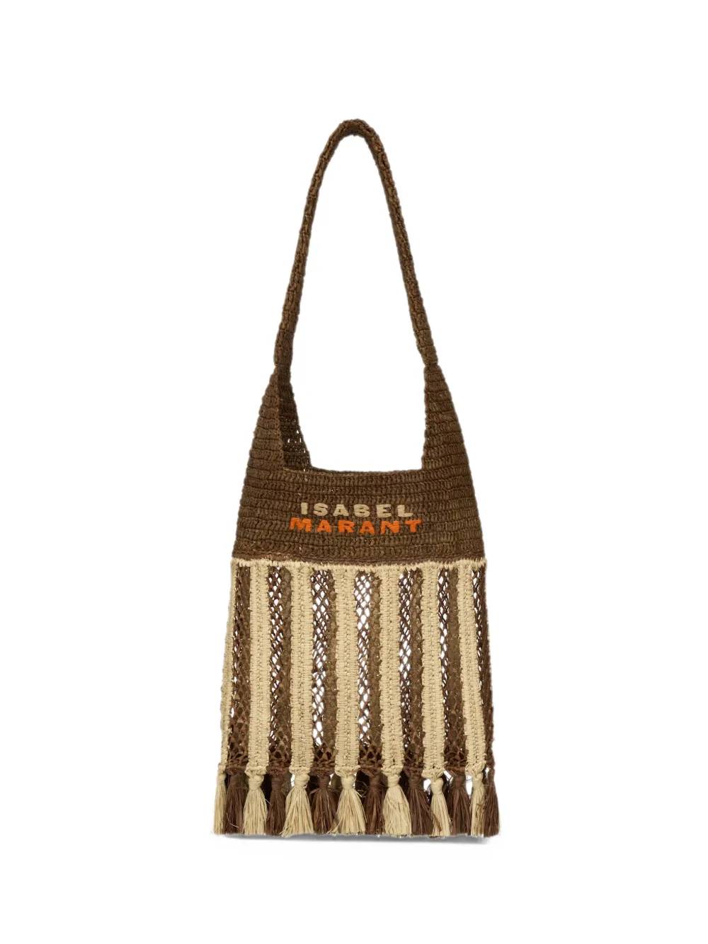 ISABEL MARANT striped-pattern raffia shoulder bag - Marrone