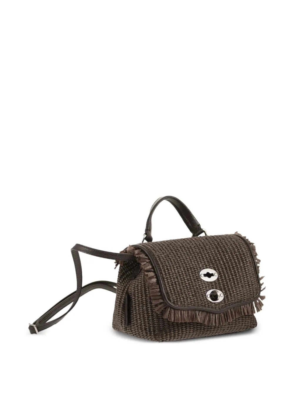 Zanellato Baby Postina geweven raffia shopper met franje Bruin