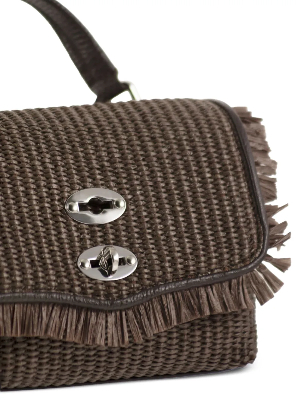 Zanellato Baby Postina geweven raffia shopper met franje Bruin