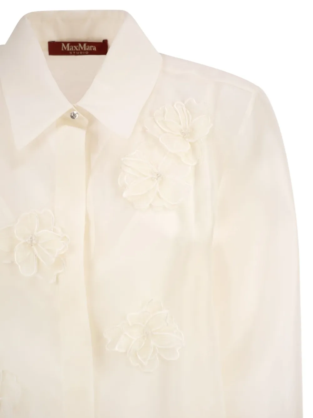 Max Mara Mseagi zijden blouse met geborduurde bloem Beige