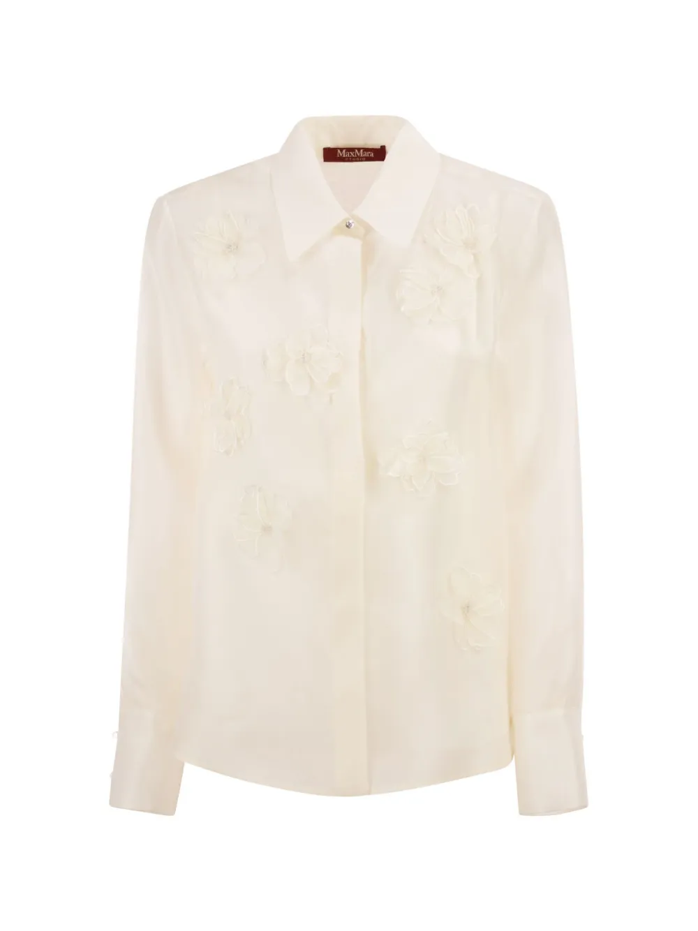 Max Mara Mseagi embroidered-flower silk shirt - Neutrals