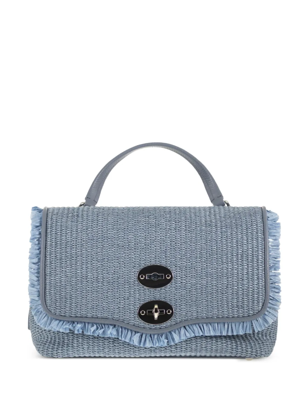Zanellato Borsa tote Postina in rafia con frange - Blu