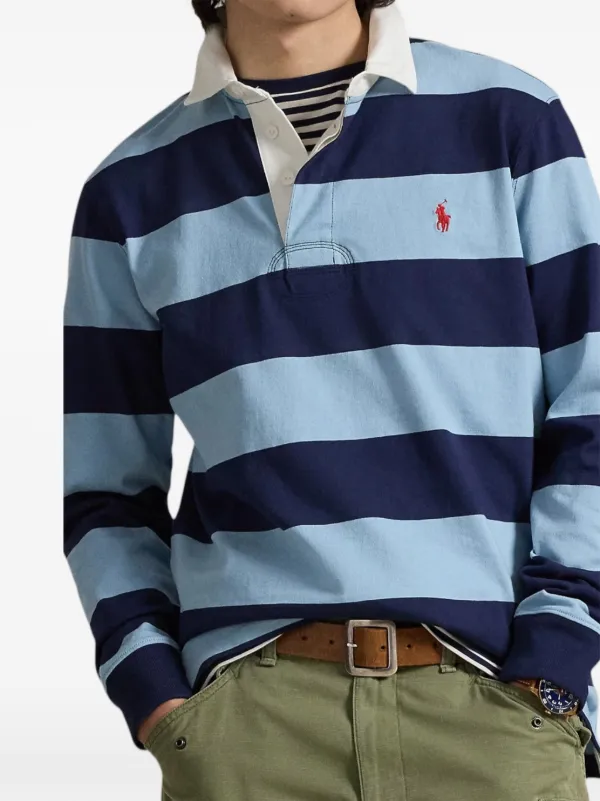 POLO RALPH LAUREN ネイビー ストライプ ポロシャツ Polo Ralph Lauren ストライプ ロングスリーブ ポロシャツ | ブルー