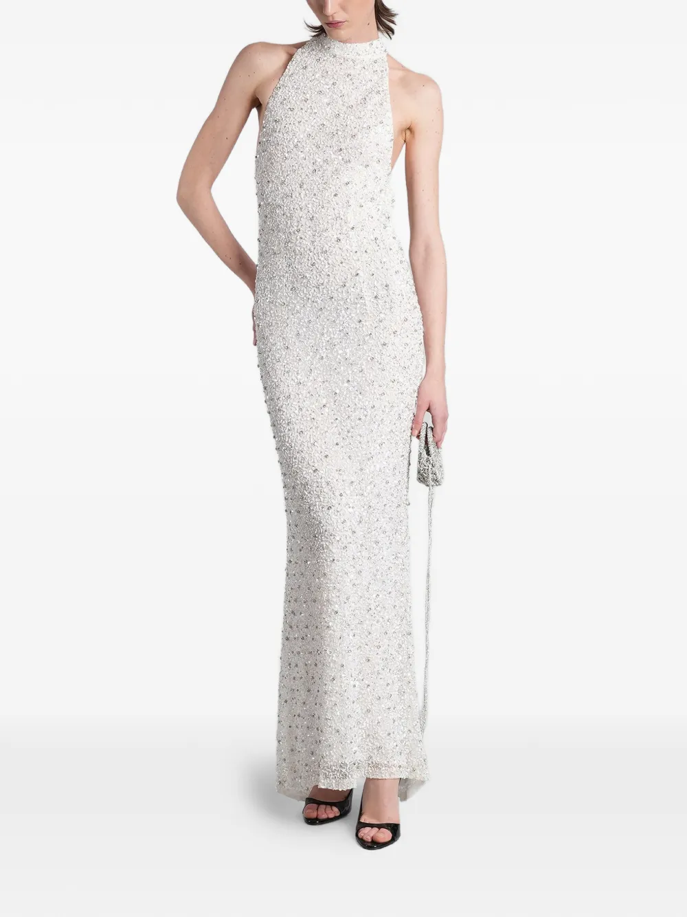 Retrofete Olivia sequin-embellished halterneck maxi dress - Bianco