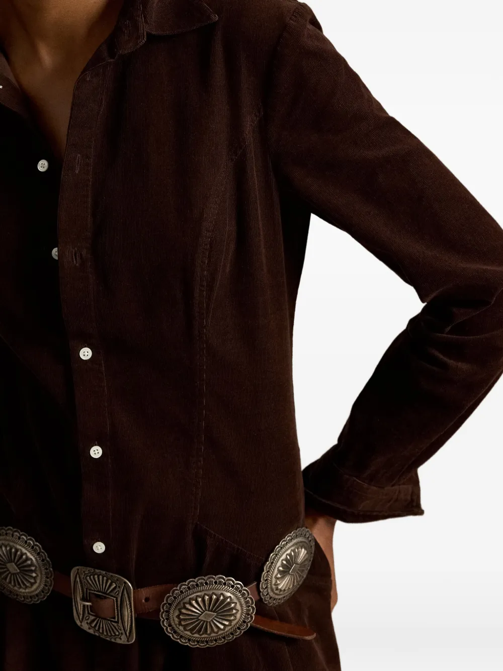 Polo Ralph Lauren Tyler Corduroy Shirt Midi Dress in Brown, view 5