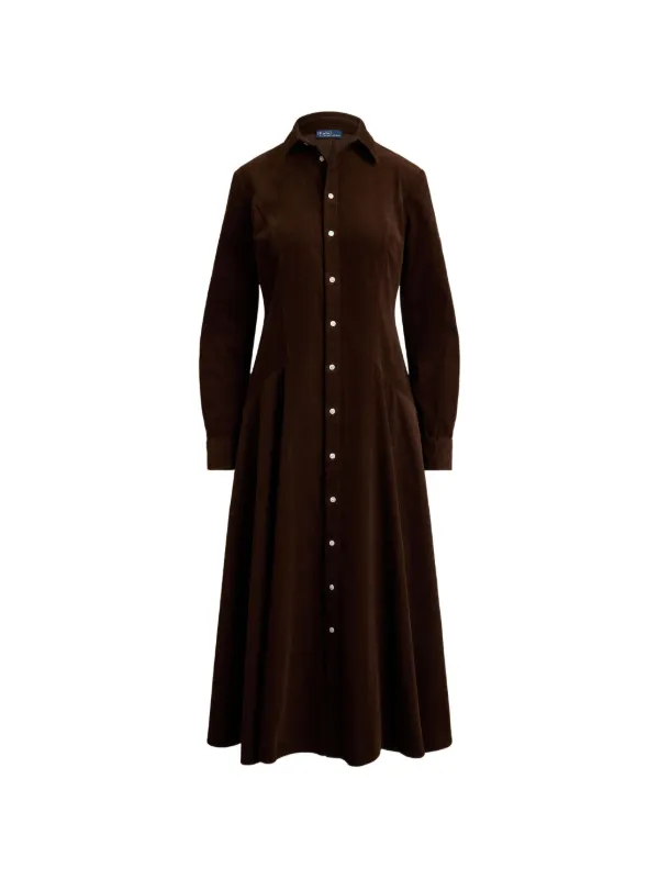Polo Ralph Lauren Tyler Corduroy Shirt Midi Dress in Brown
