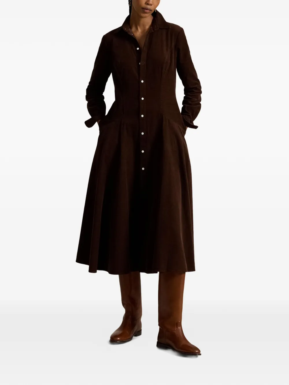 Polo Ralph Lauren Tyler Corduroy Shirt Midi Dress in Brown, view 2
