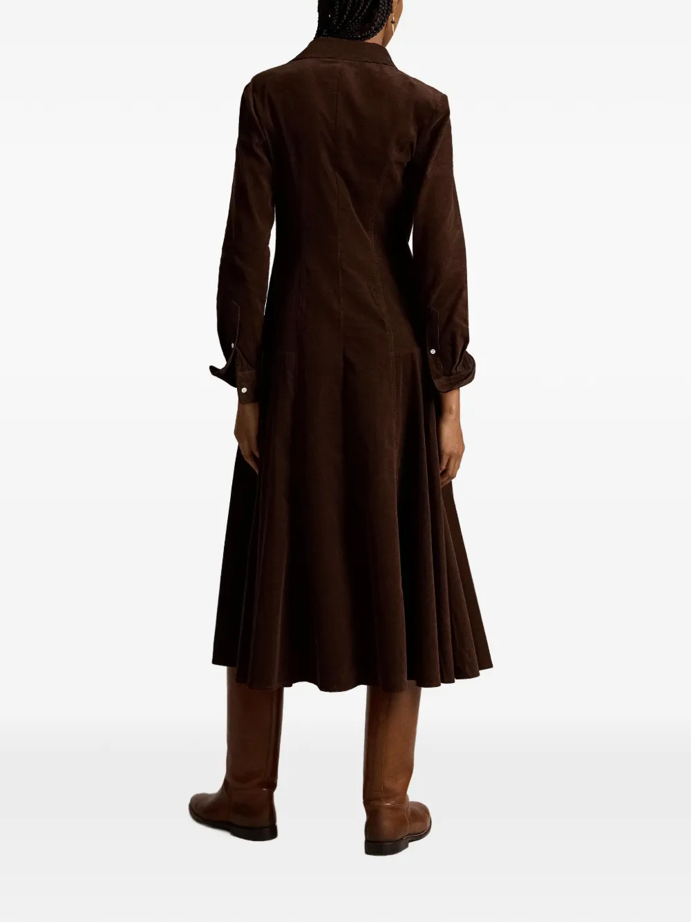Polo Ralph Lauren Tyler Corduroy Shirt Midi Dress in Brown, view 3