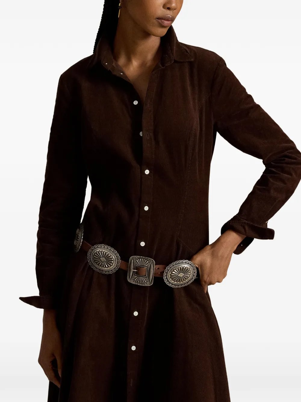 Polo Ralph Lauren Tyler Corduroy Shirt Midi Dress in Brown, view 4