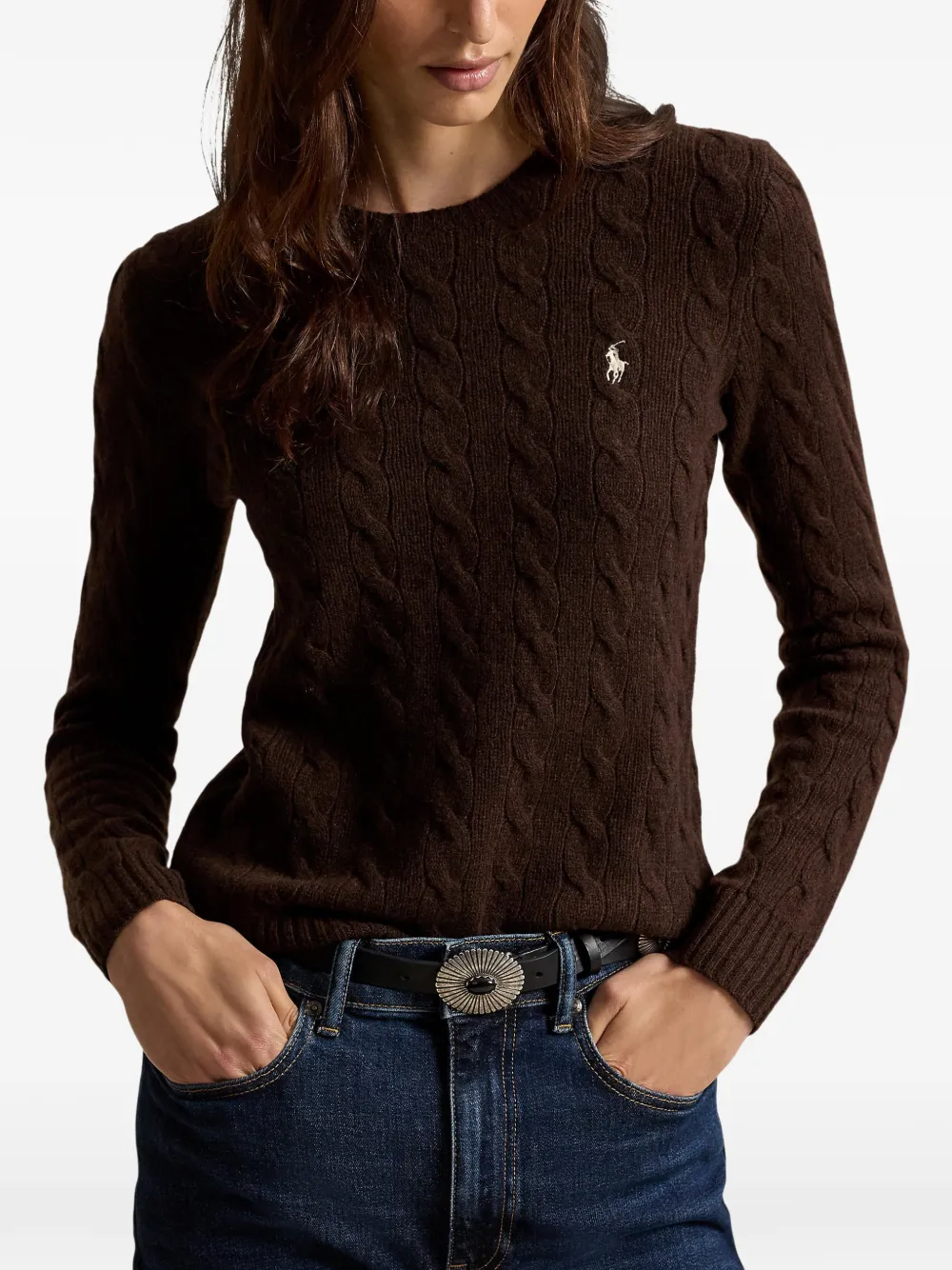 Polo Ralph Lauren Kabelgebreide trui met geborduurd logo Bruin