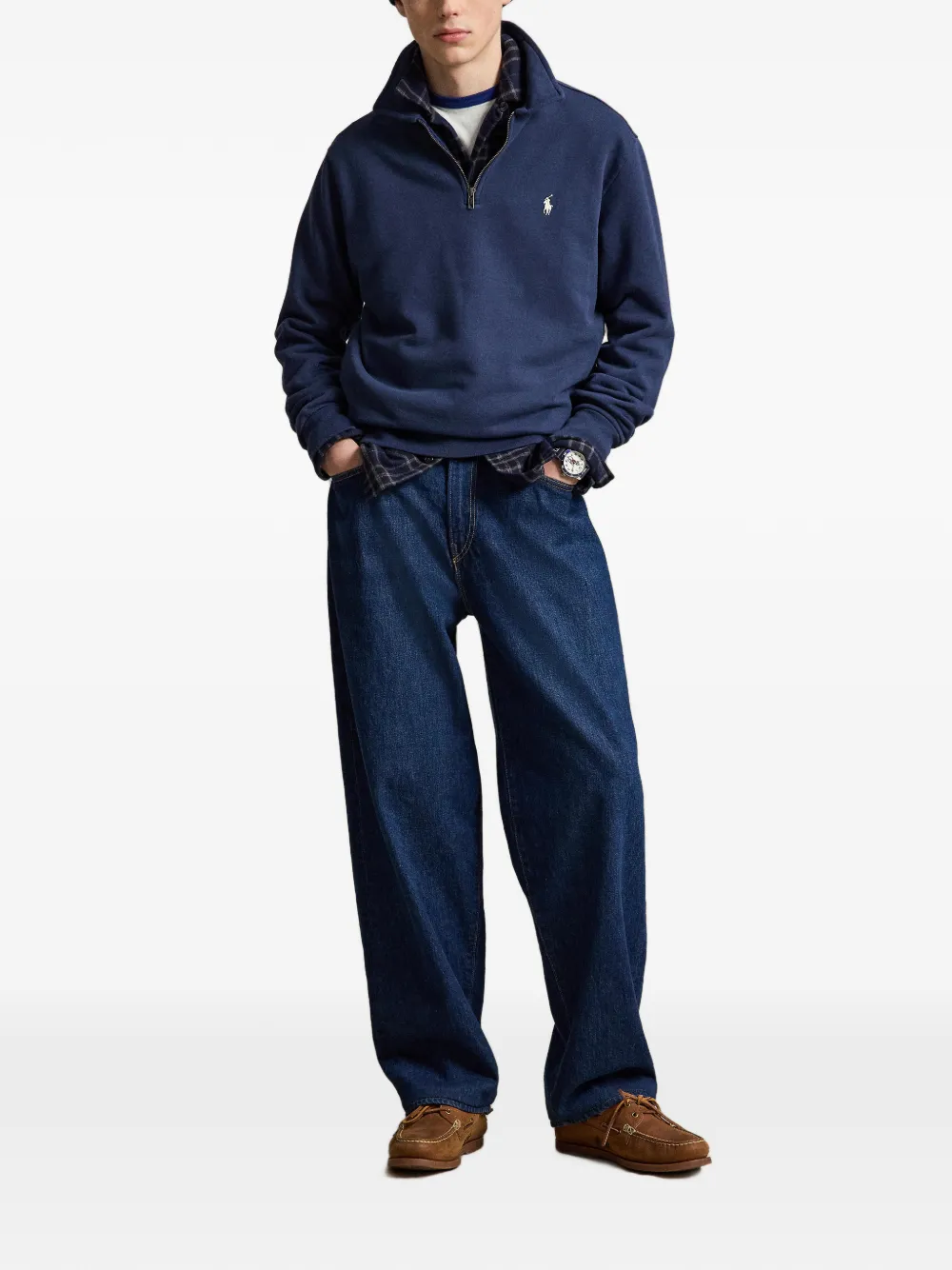 Polo Ralph Lauren Loopback fleece sweater met kraag Blauw