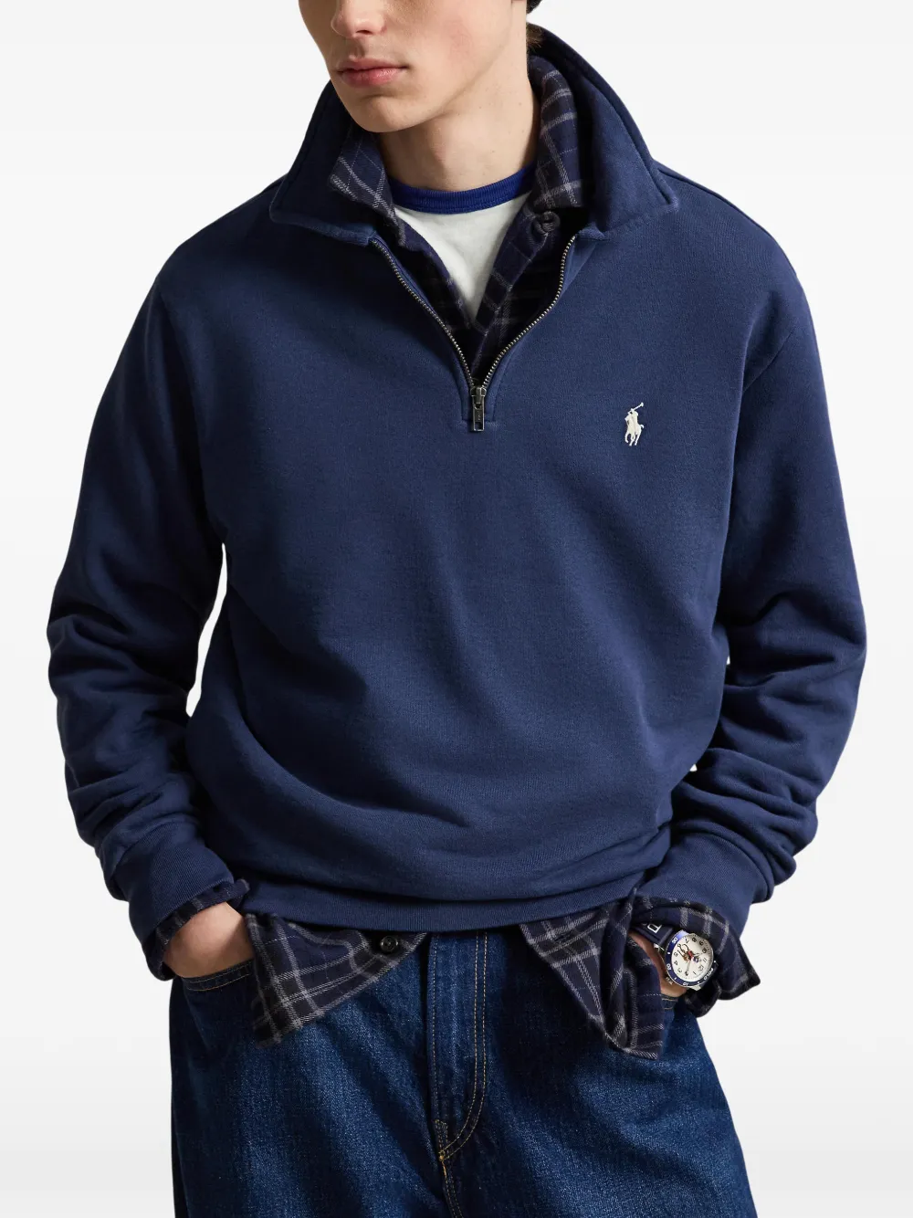 Polo Ralph Lauren Loopback fleece sweater met kraag Blauw