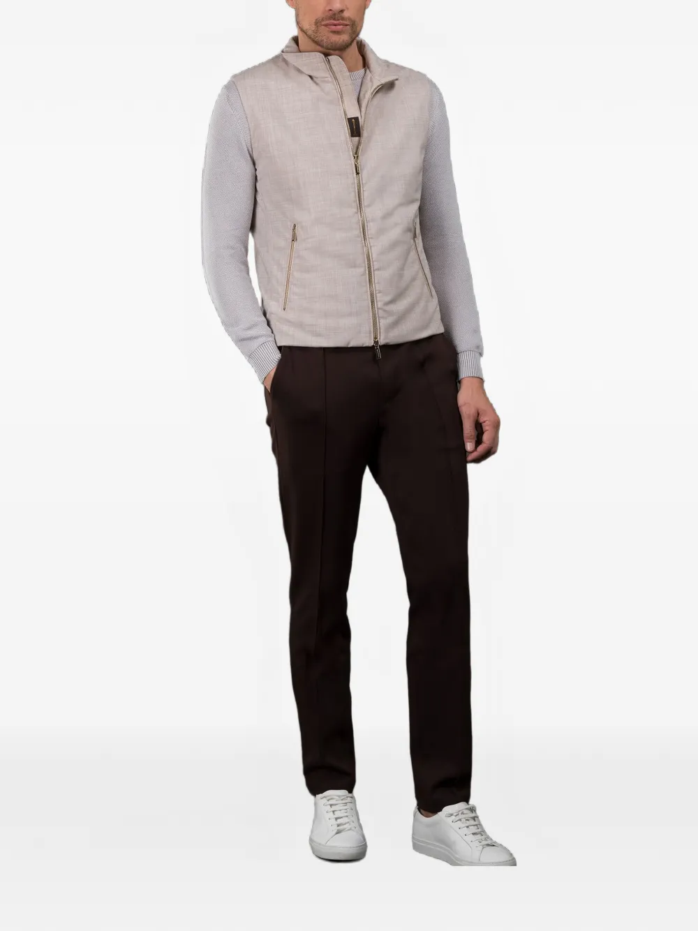  Moorer Zip Smooth Vest - Neutrals 