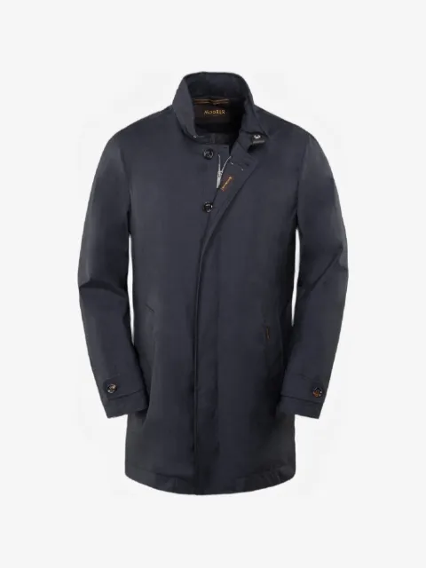 Moorer hooded zip-pocket duster coat