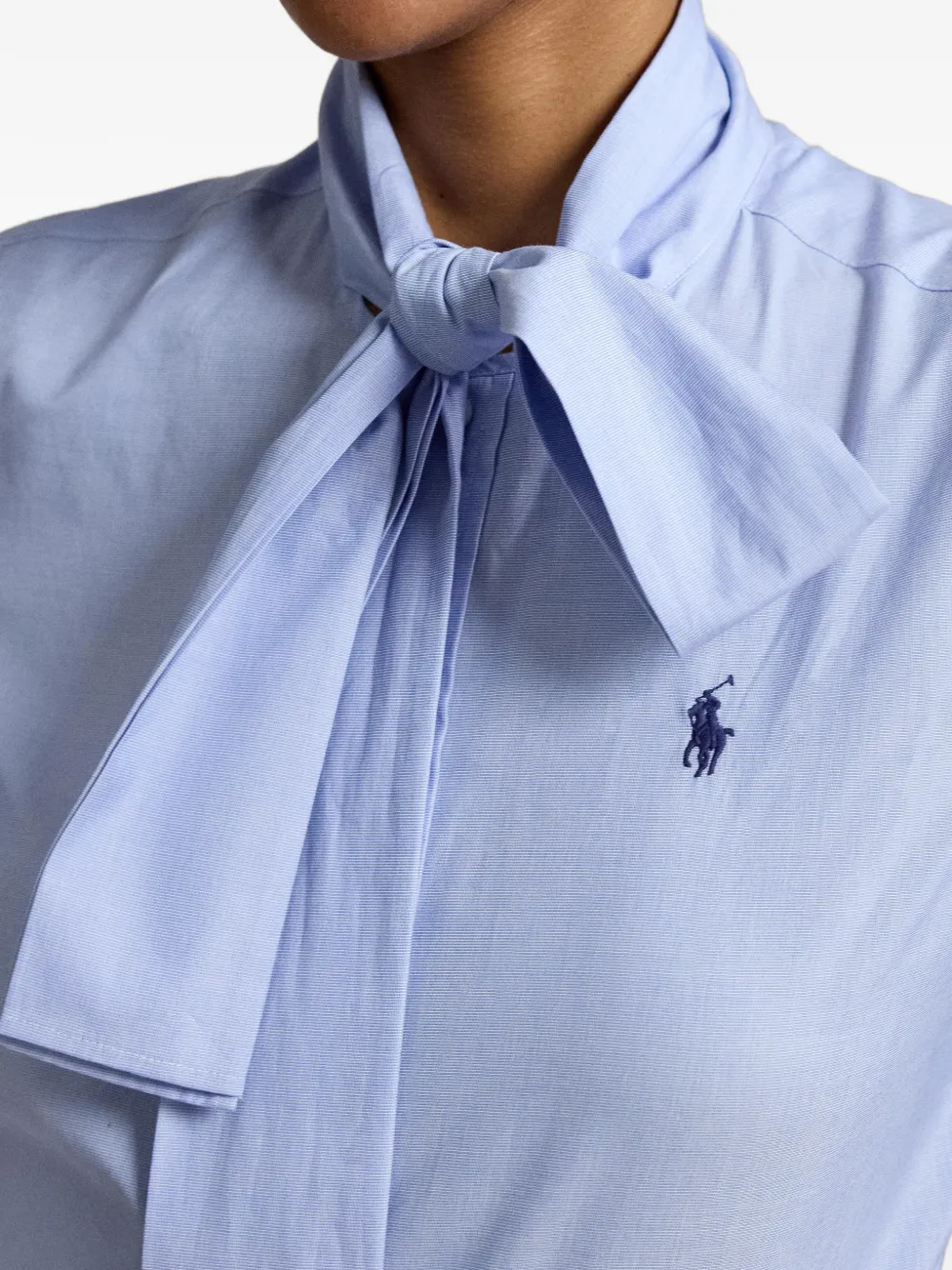 Polo Ralph Lauren Slim-fit katoenen blouse met gestrikte hals Blauw