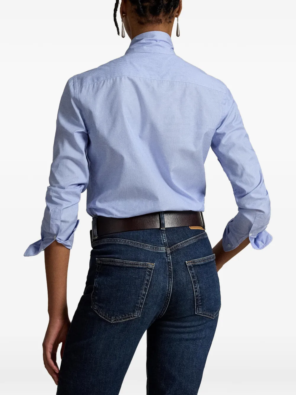 Polo Ralph Lauren Slim-fit katoenen blouse met gestrikte hals Blauw