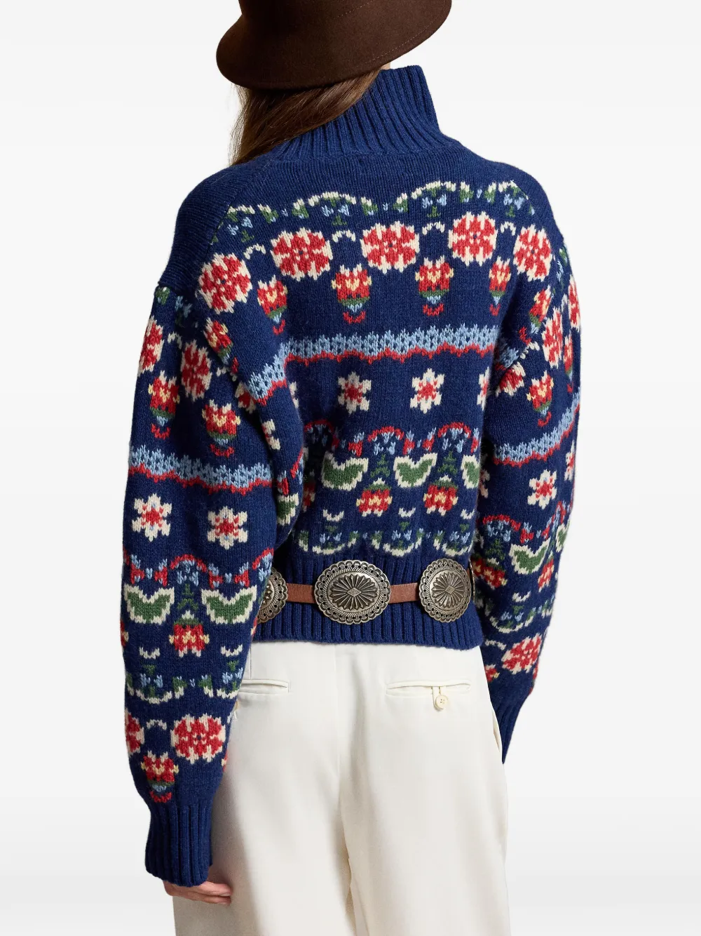 Polo Ralph Lauren Trui met hoge hals en bloemen-intarsia Blauw
