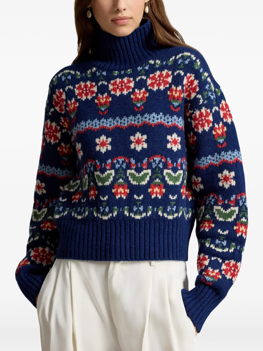 Polo Ralph Lauren Trui met hoge hals en bloemen-intarsia Blauw