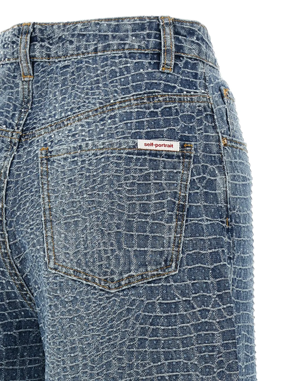  Self-portrait Rhinestone Crocodile-effect Jeans - Blue 