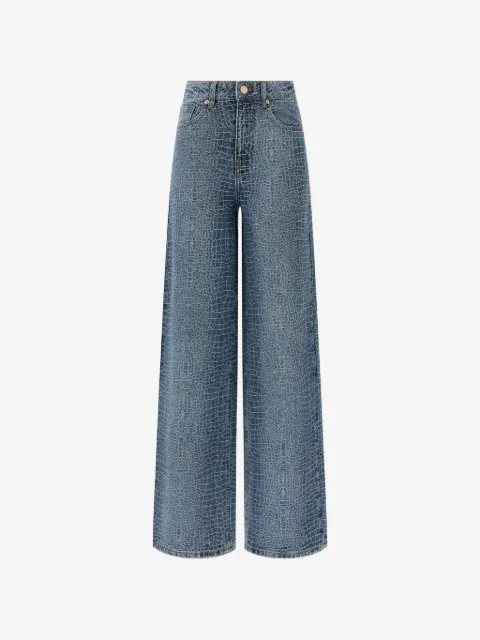 Self-Portrait rhinestone-embellished crocodile-effect jeans