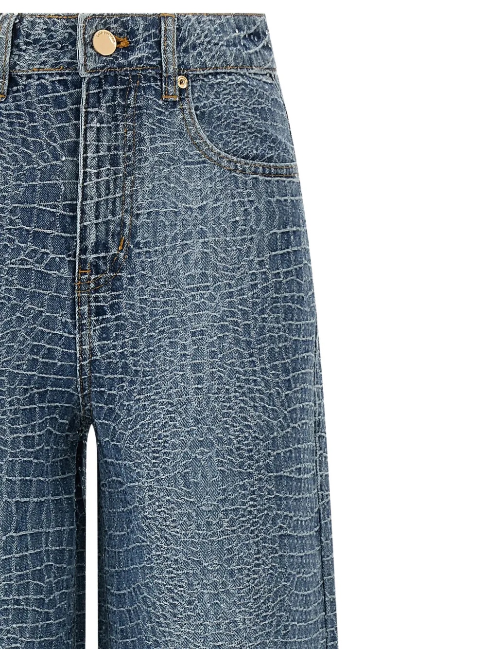 Self-Portrait Jeans met krokodillen-reliëf en stras Blauw