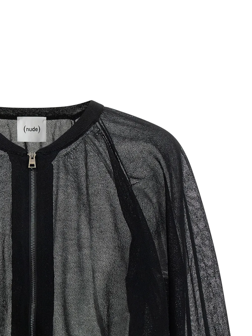  Nude Semi-sheer Zip-up Sweater - Black 