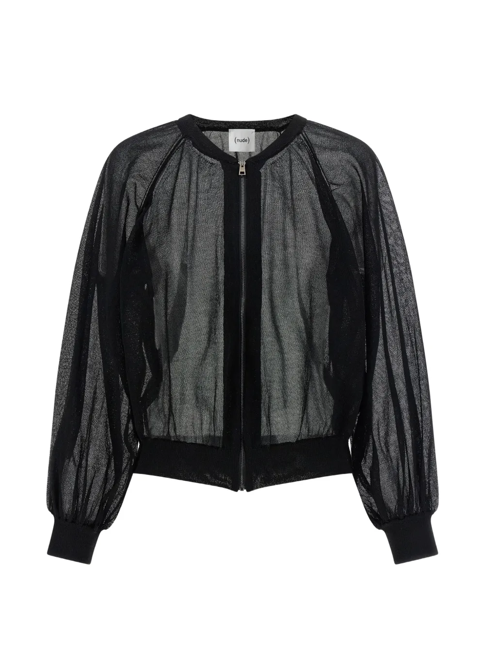 Nude Semi-sheer Zip-up Sweater In Black