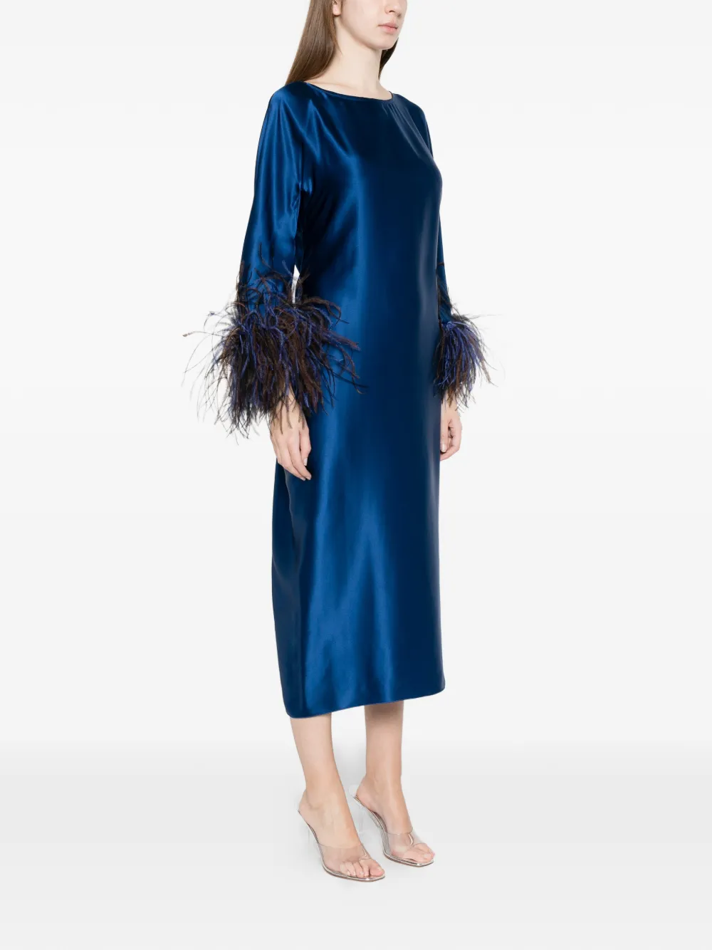  Stephan Janson Feather-trim Midi Dress - Blue 