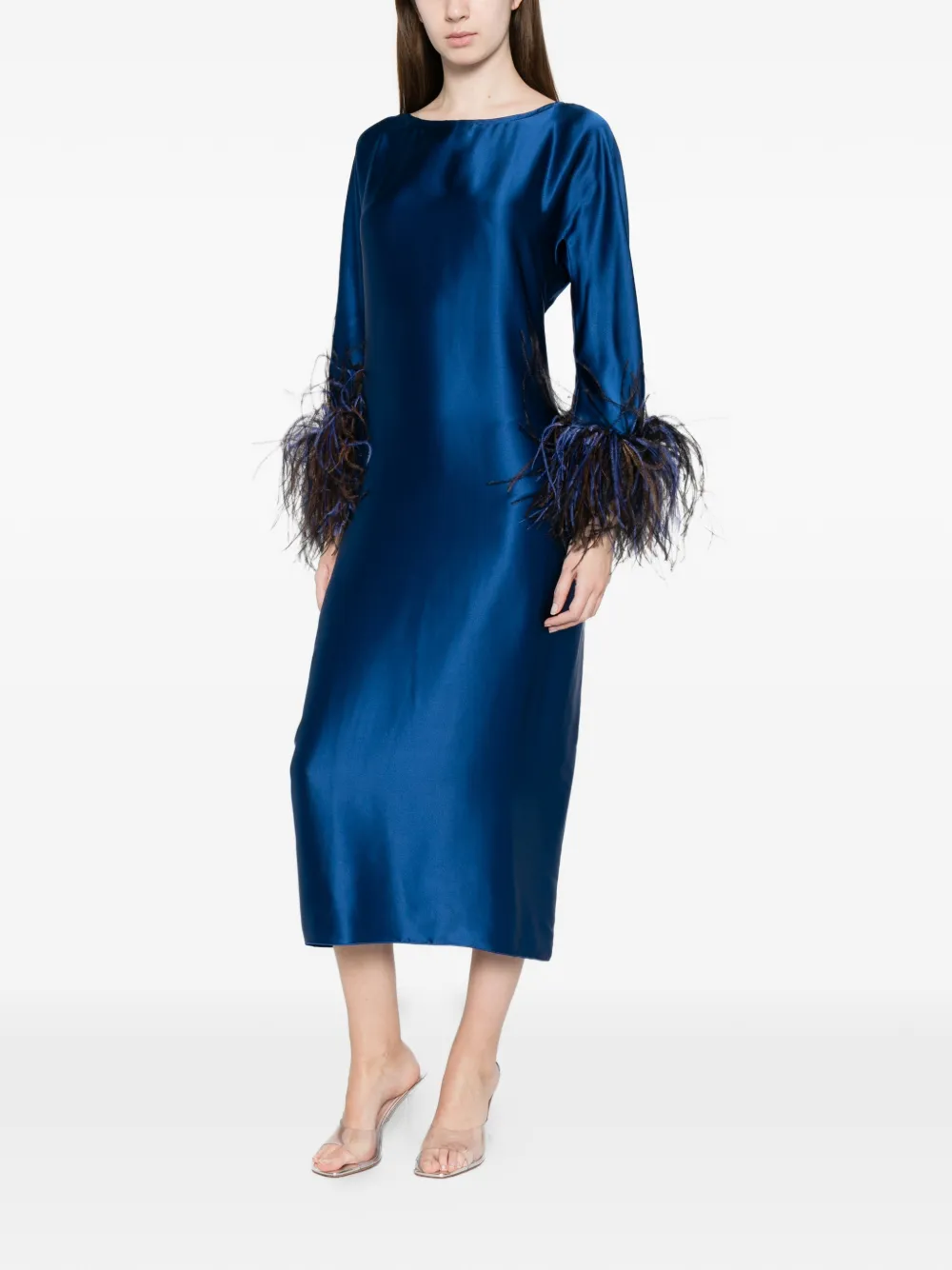  Stephan Janson Feather-trim Midi Dress - Blue 