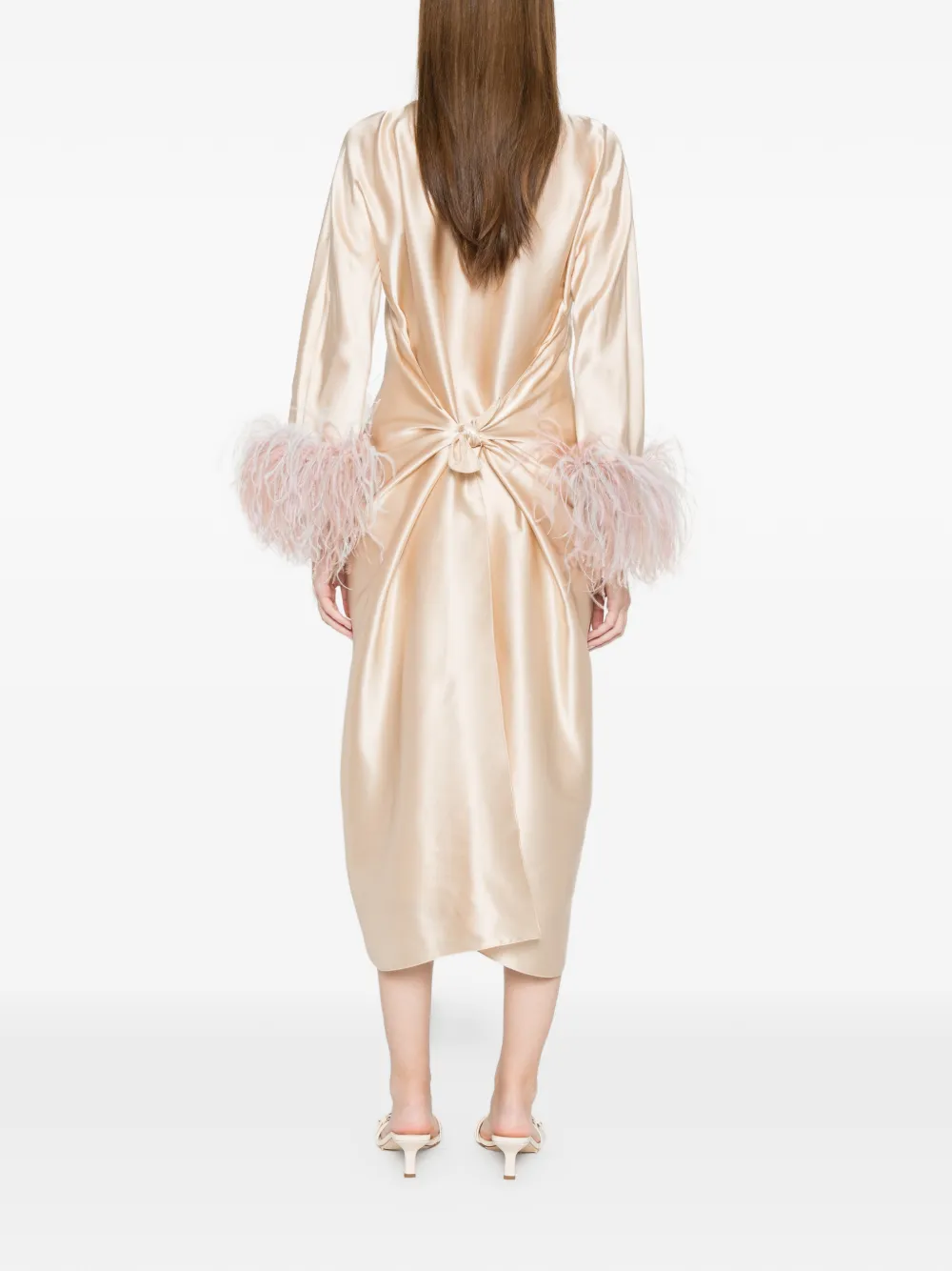 Stephan Janson Midi-jurk met veren afwerking Beige