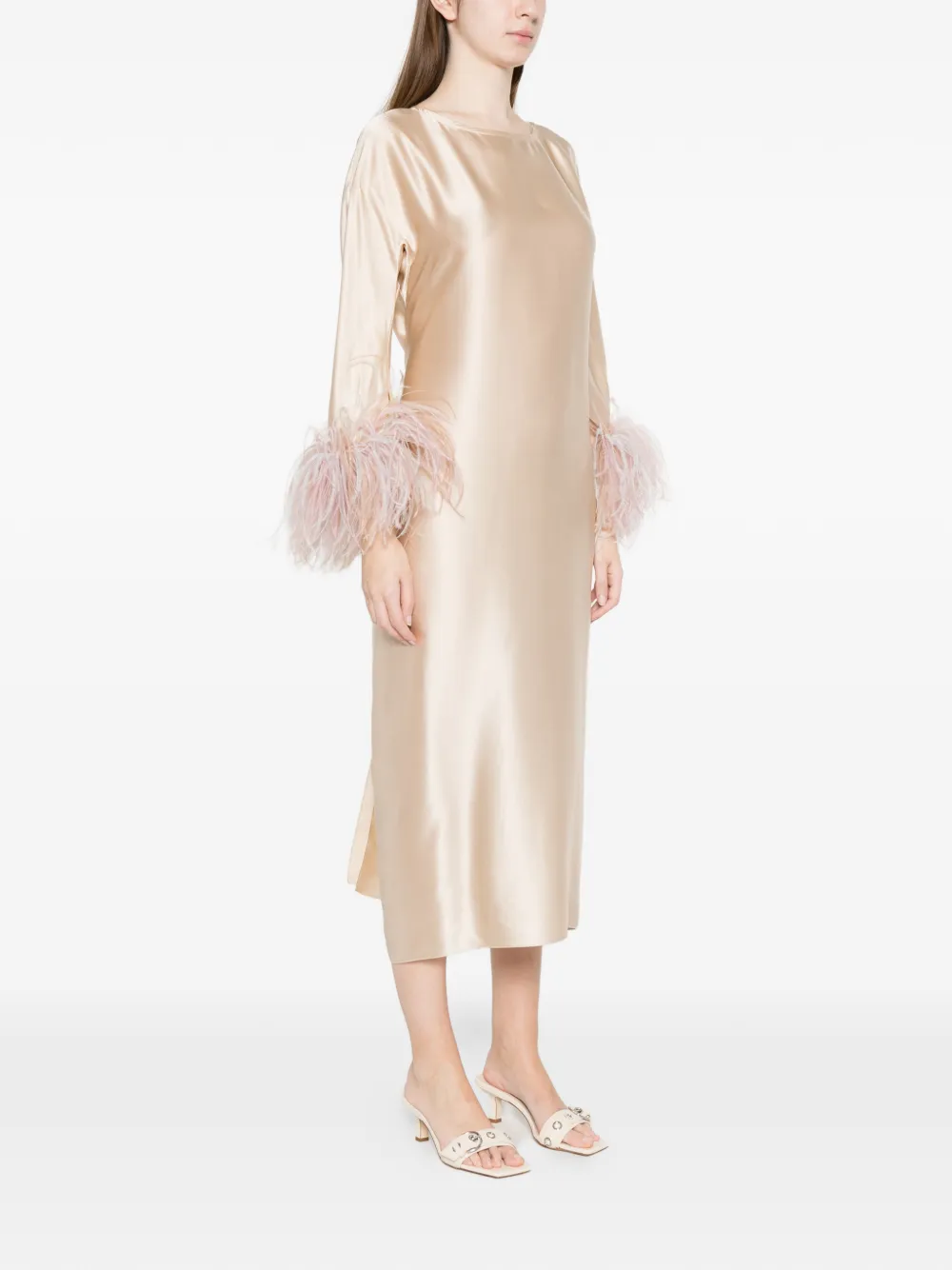  Stephan Janson Feather-trim Midi Dress - Neutrals 