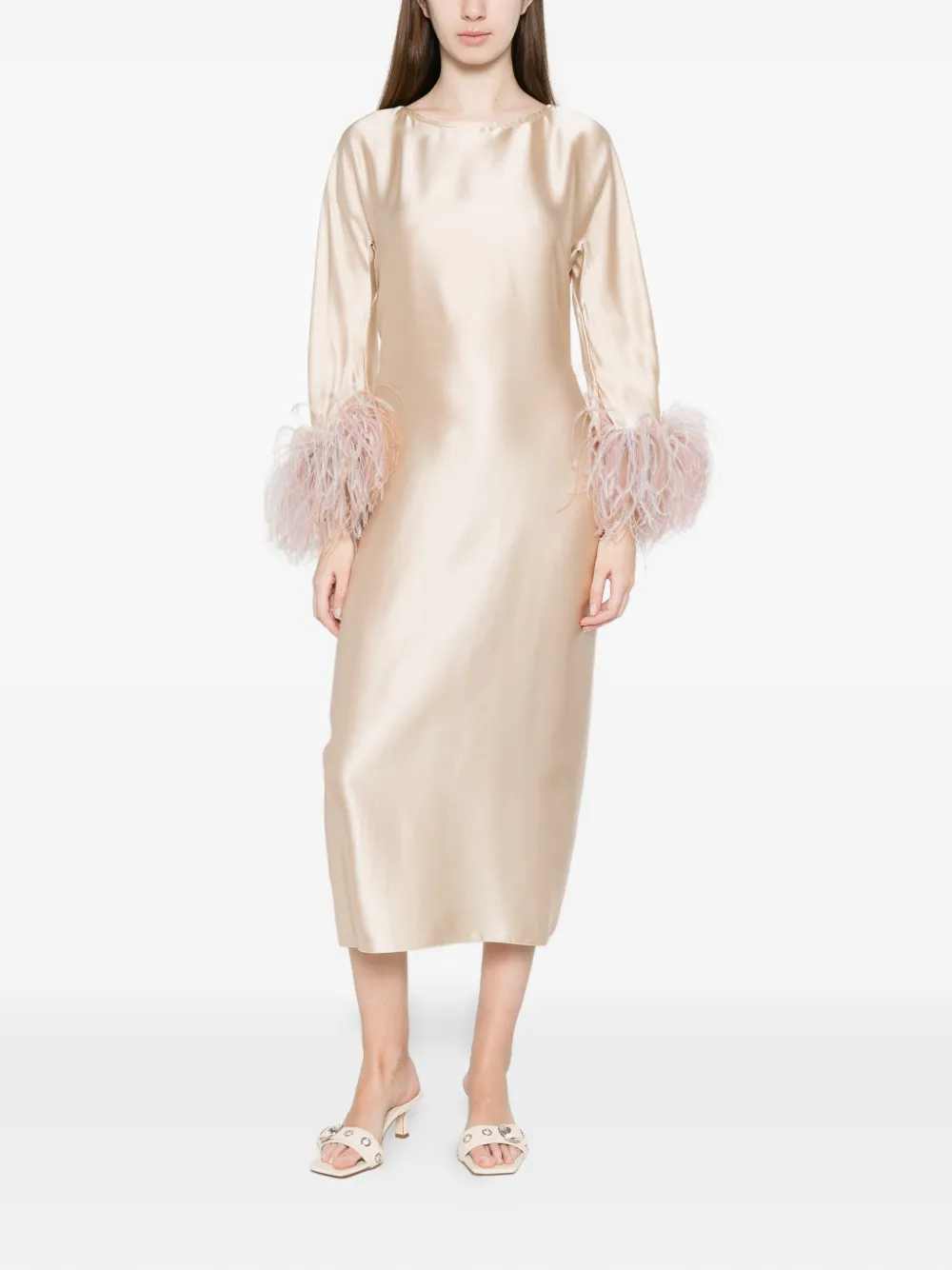 Stephan Janson Feather-trim Midi Dress - Neutrals 