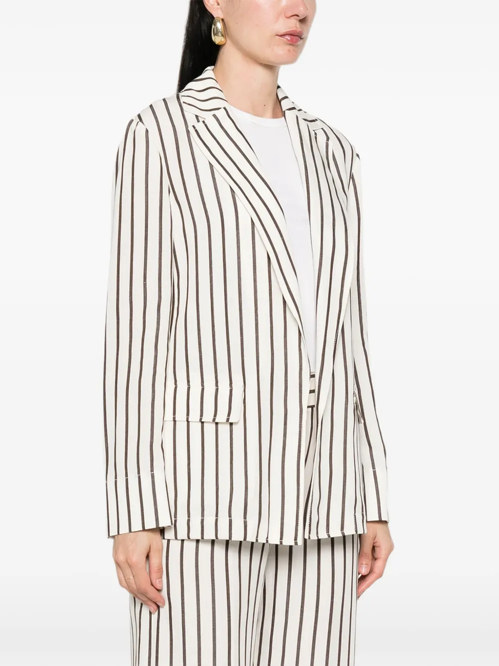  Pennyblack Striped Notched Blazer - Neutrals 